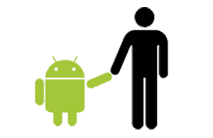 bugdroid: o mascote android e uma pessoa lado a lado